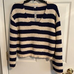 NWT J. Crew Women's V-Neck Sweater in Navy and Cream Stripes